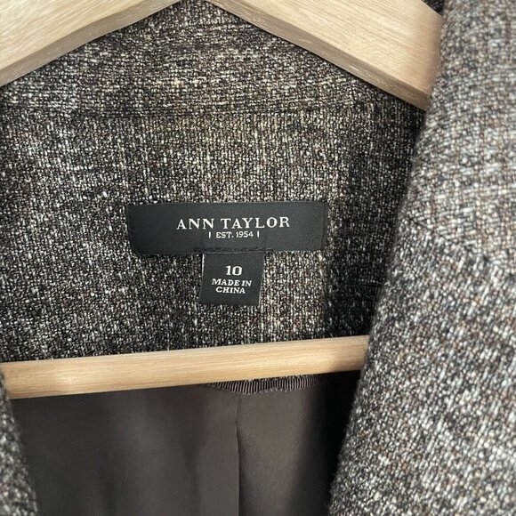 Ann Taylor Womens Tweed Blazer Size 10 Brown-Gray Single Button Long Sleeve - Picture 3 of 9